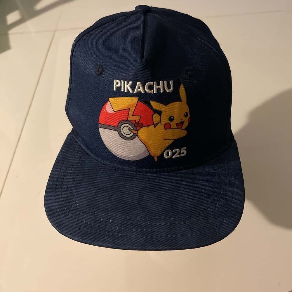 Pokemon Pikachu Snapback Hat - Dark Blue with Embroidered Pikachu and Pokeball